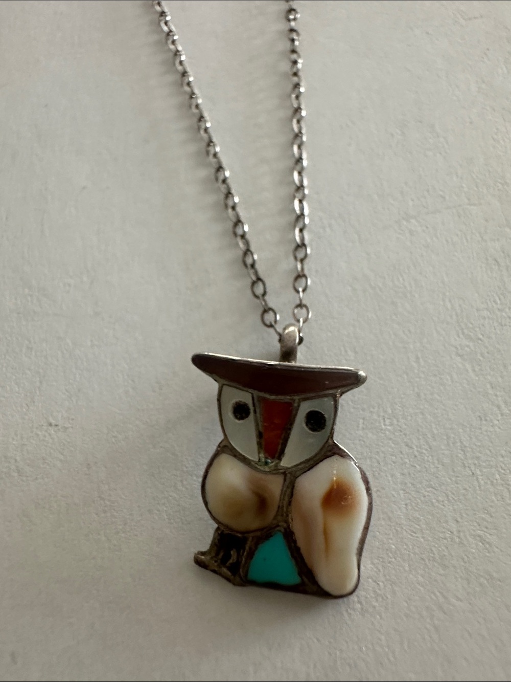 Sterling Silver Owl Pendant Necklace in Silver and Brown 16” chain